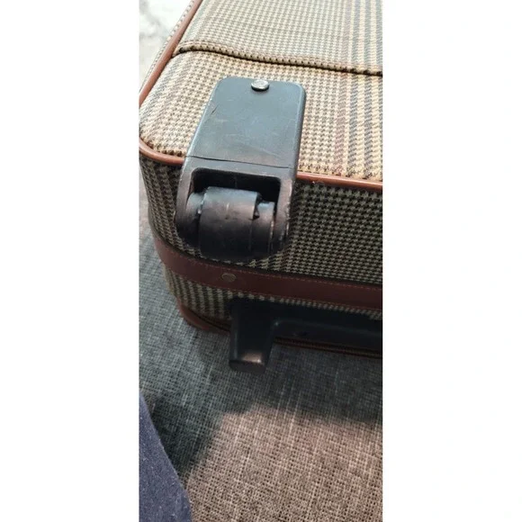 Vintage Polo Ralph Lauren Leather Trim Brown Plaid Carry-On 22 Luggage